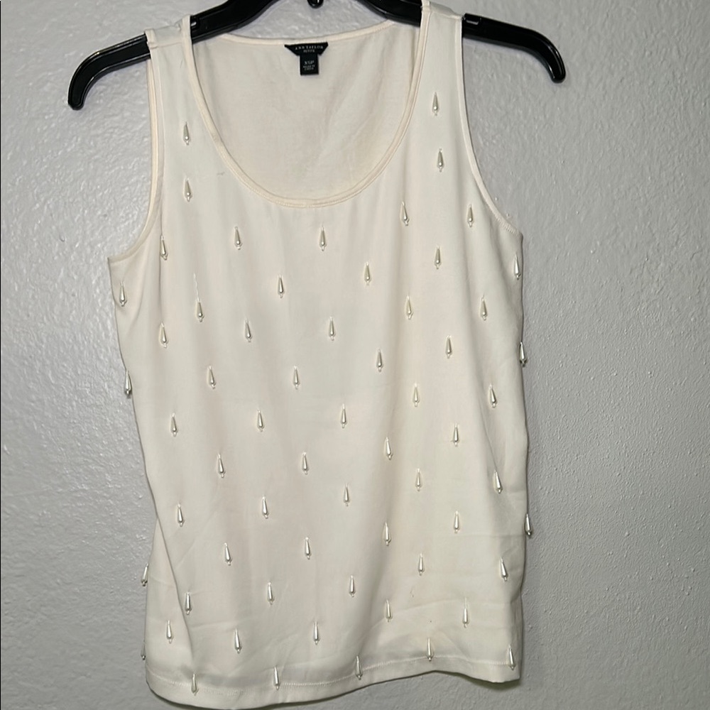 Ann Taylor Cream Tank Top with Textured Design